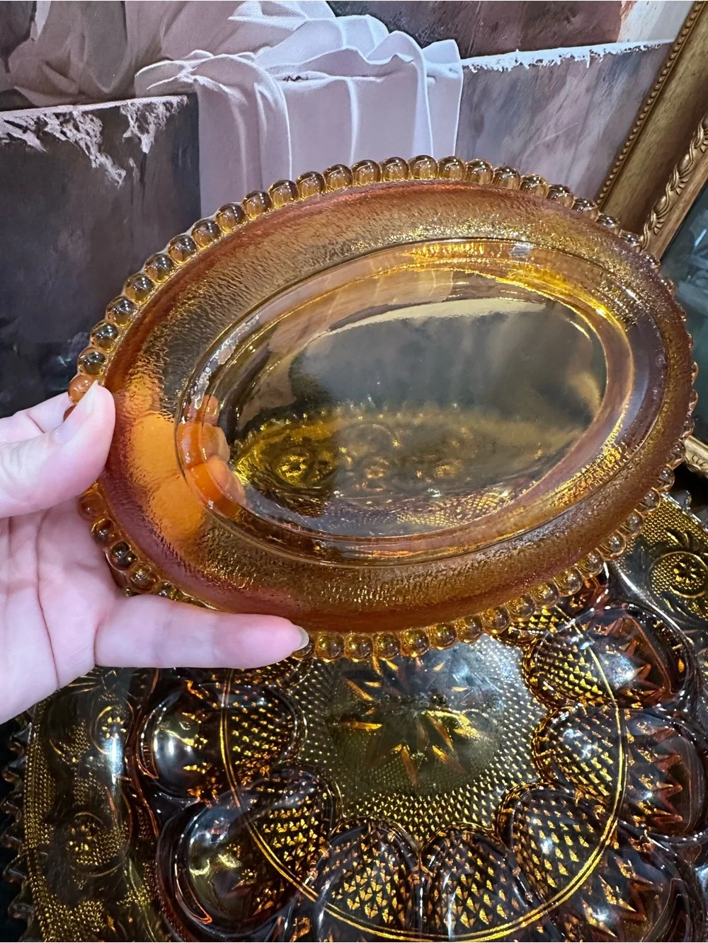 Amber Indiana Glass Hen On Nest w/ Amber glass Tiara pattern deviled egg  plate